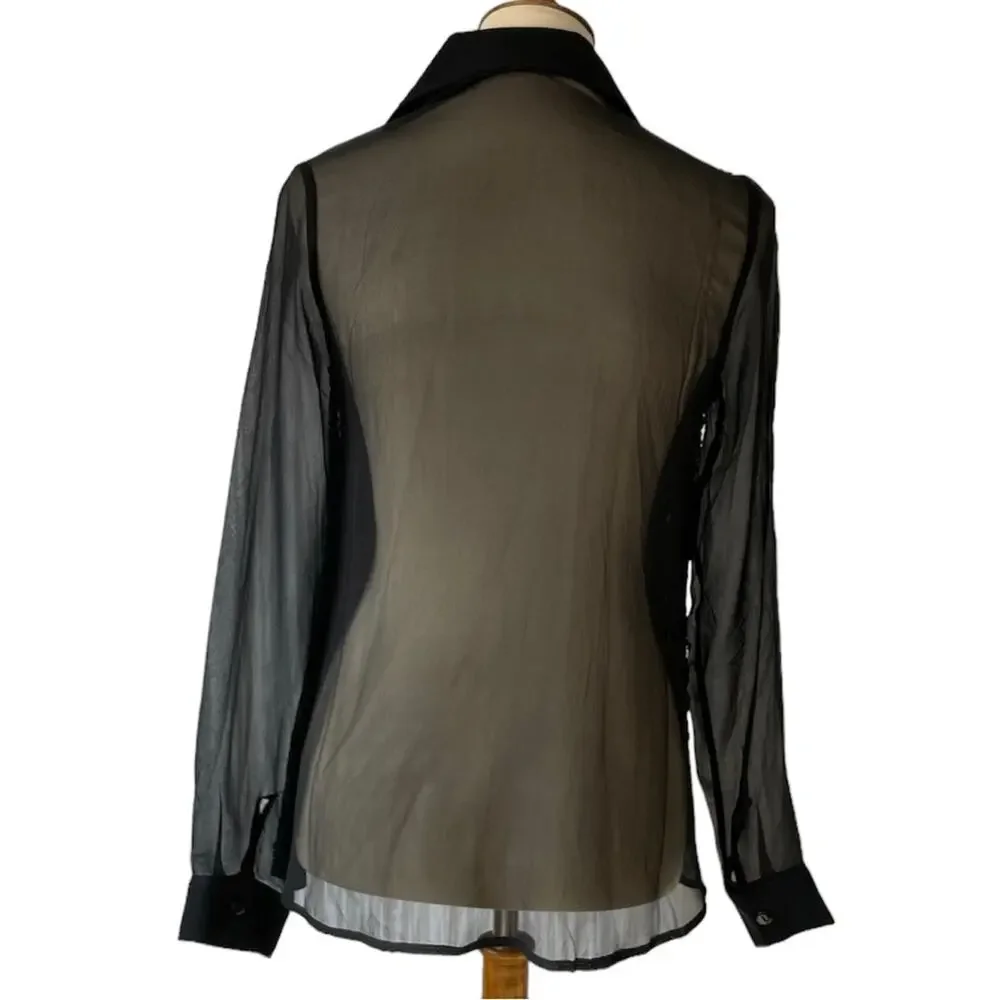 Aryn K. Silk Long Sleeve Sheer Black Blouse with Gold Sequins Size M - Picture 4 of 9